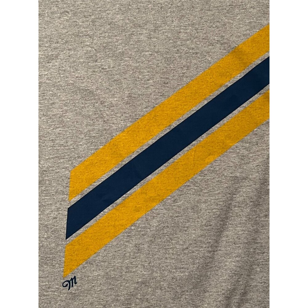 Anvil Men's XL Miller Beer Gray Graphic T-Shirt Yellow & Navy Stripes Pre-Shrunk - Picture 3 of 8